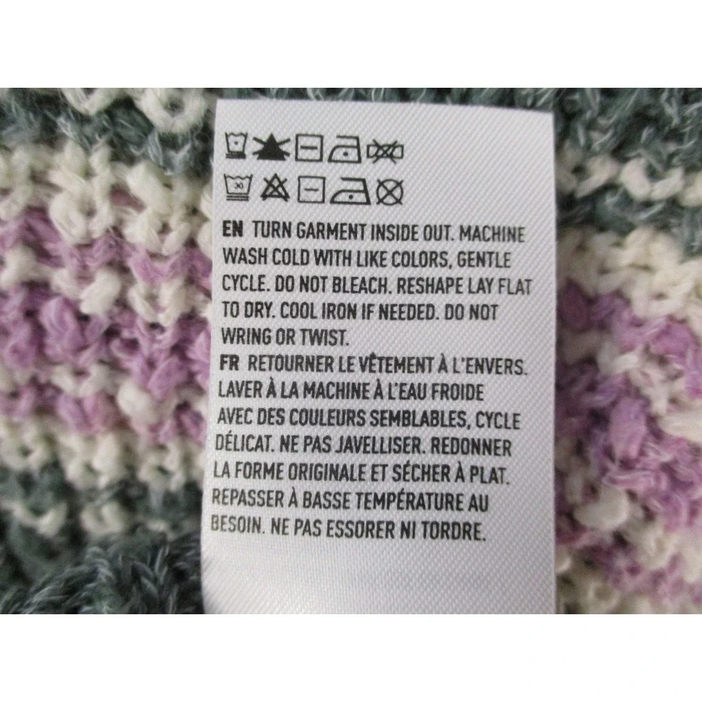 American Eagle Striped V-Neck Sweater Womens Medium Green Pink Knit Pullover